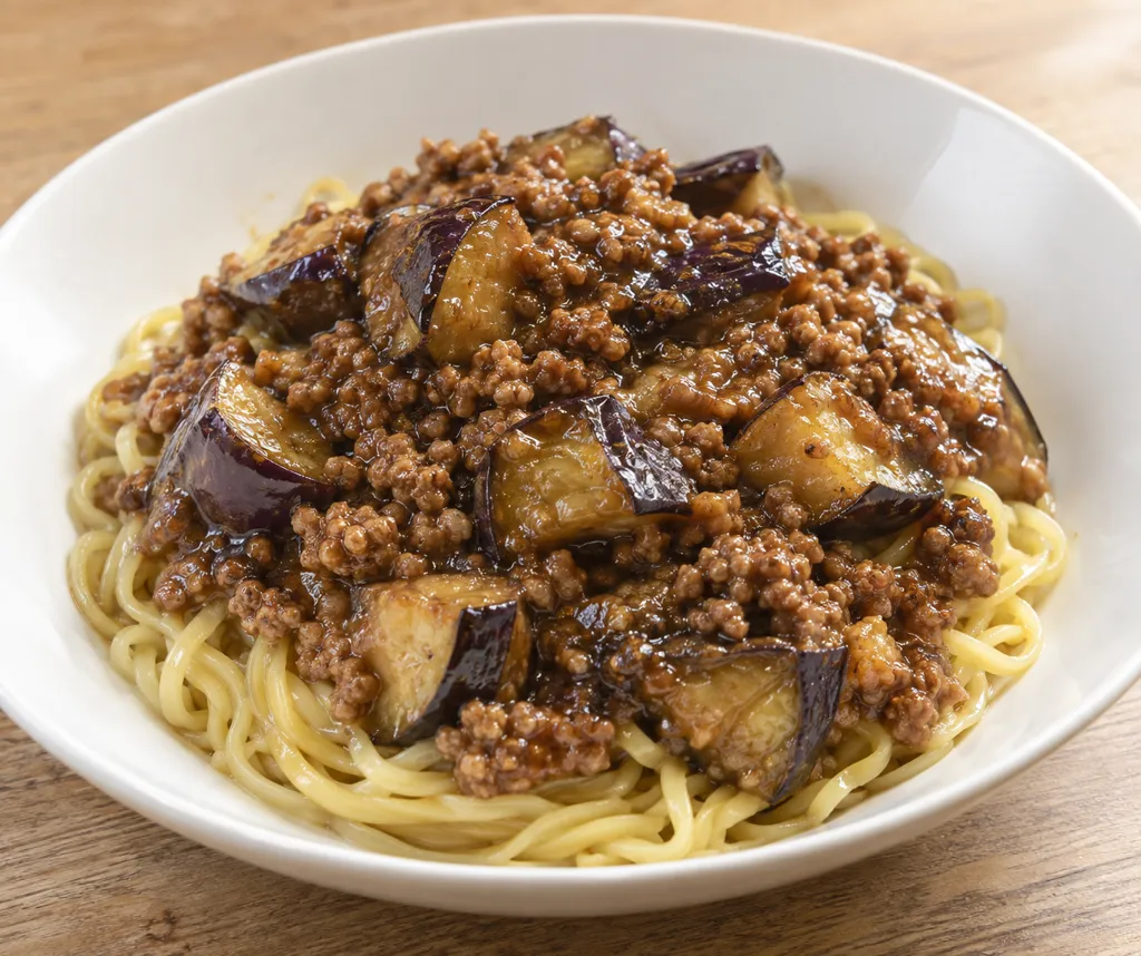 合いびき肉となすのジャージャー麺の完成イメージ