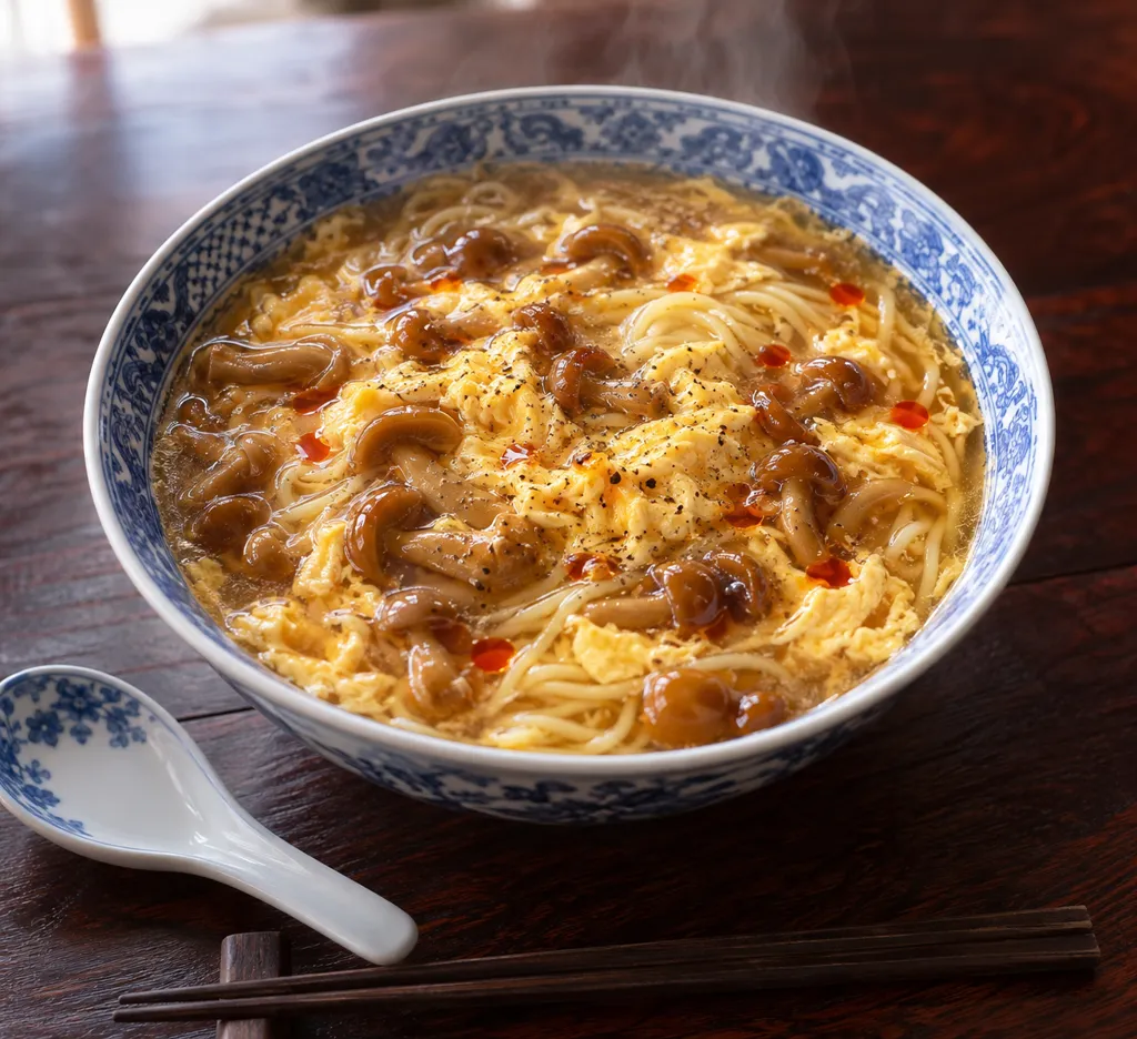 なめこと卵の酸辣湯麺の完成イメージ