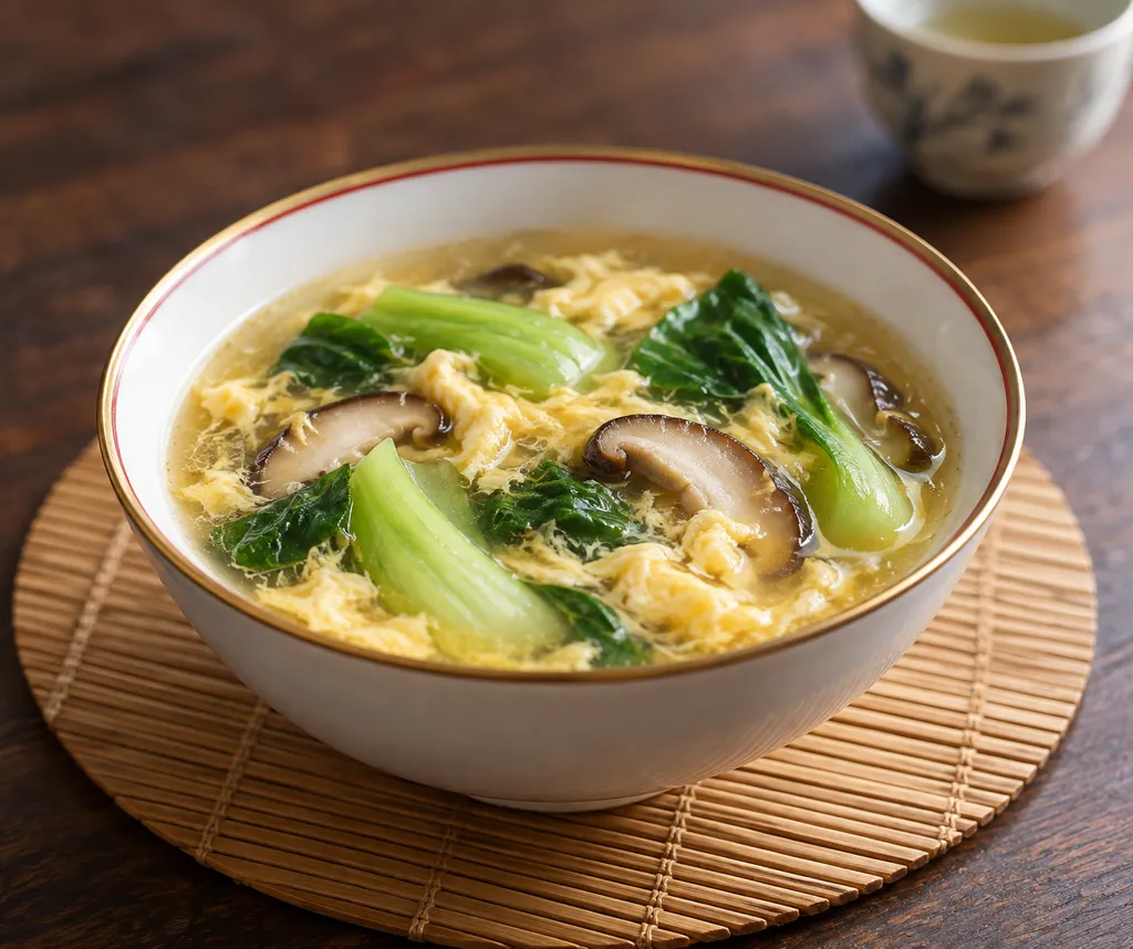 チンゲン菜と卵の酸辣スープの完成イメージ