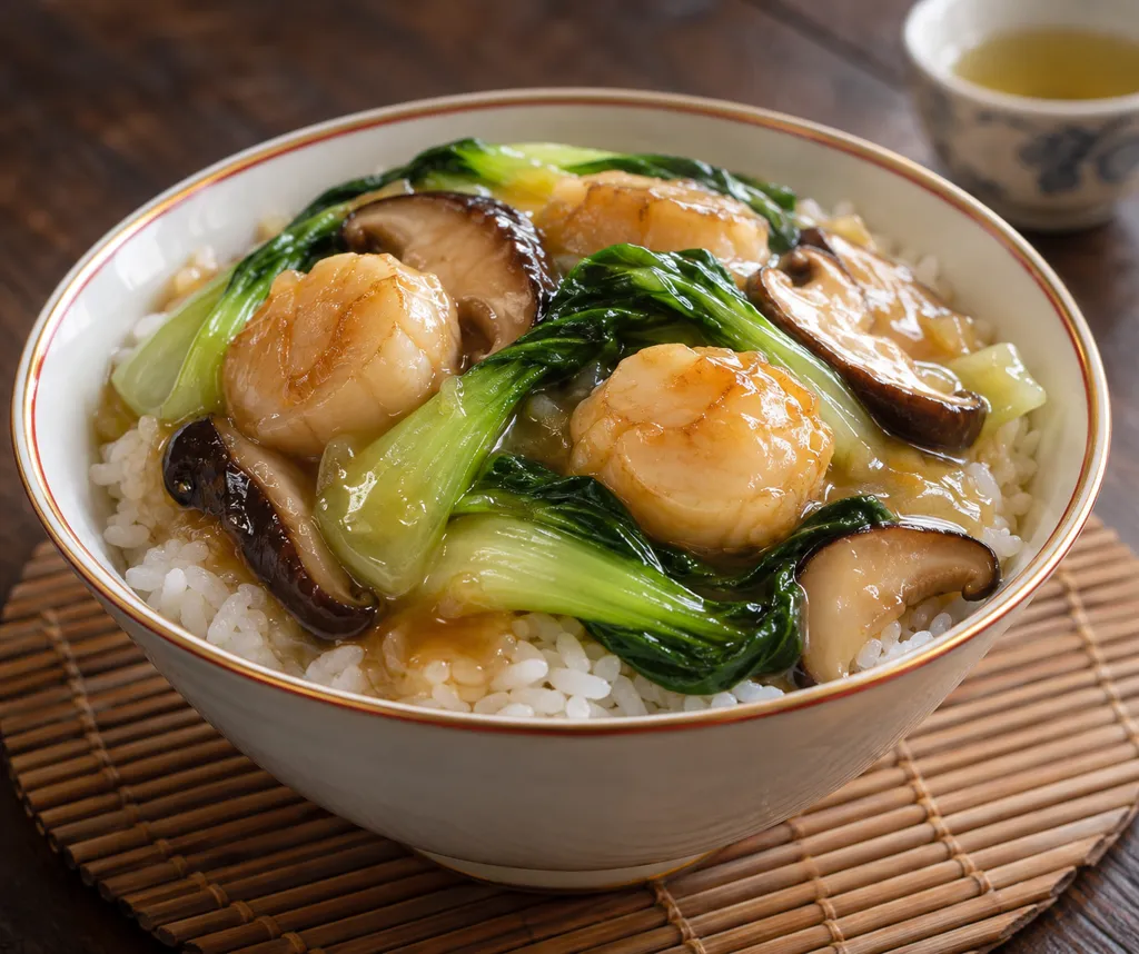 ほたてとチンゲン菜のあんかけ丼の完成イメージ