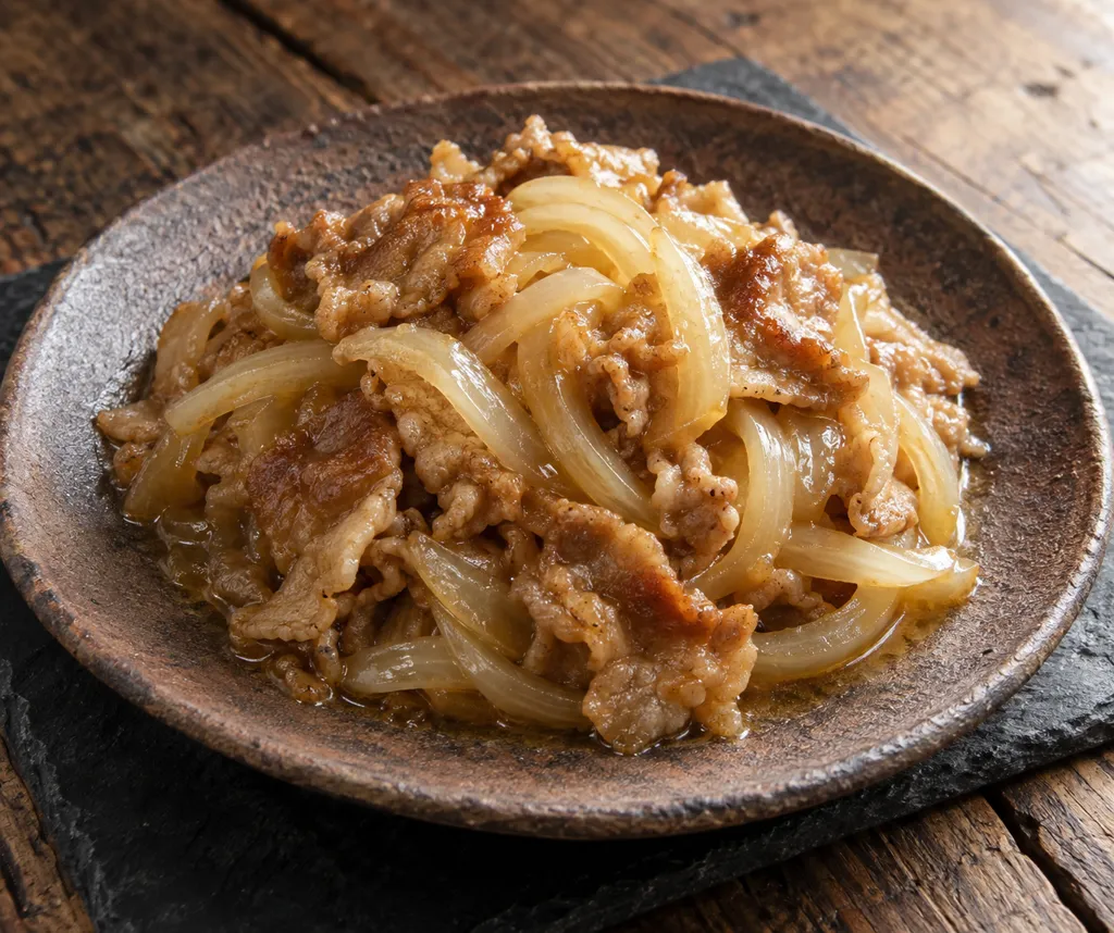 豚こま肉と玉ねぎのしょうが南蛮漬け風の完成イメージ