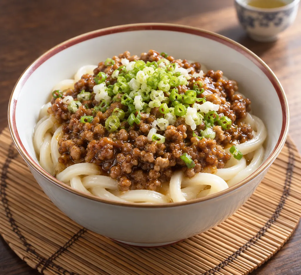 豚ひき肉とねぎのジャージャーうどんの完成イメージ