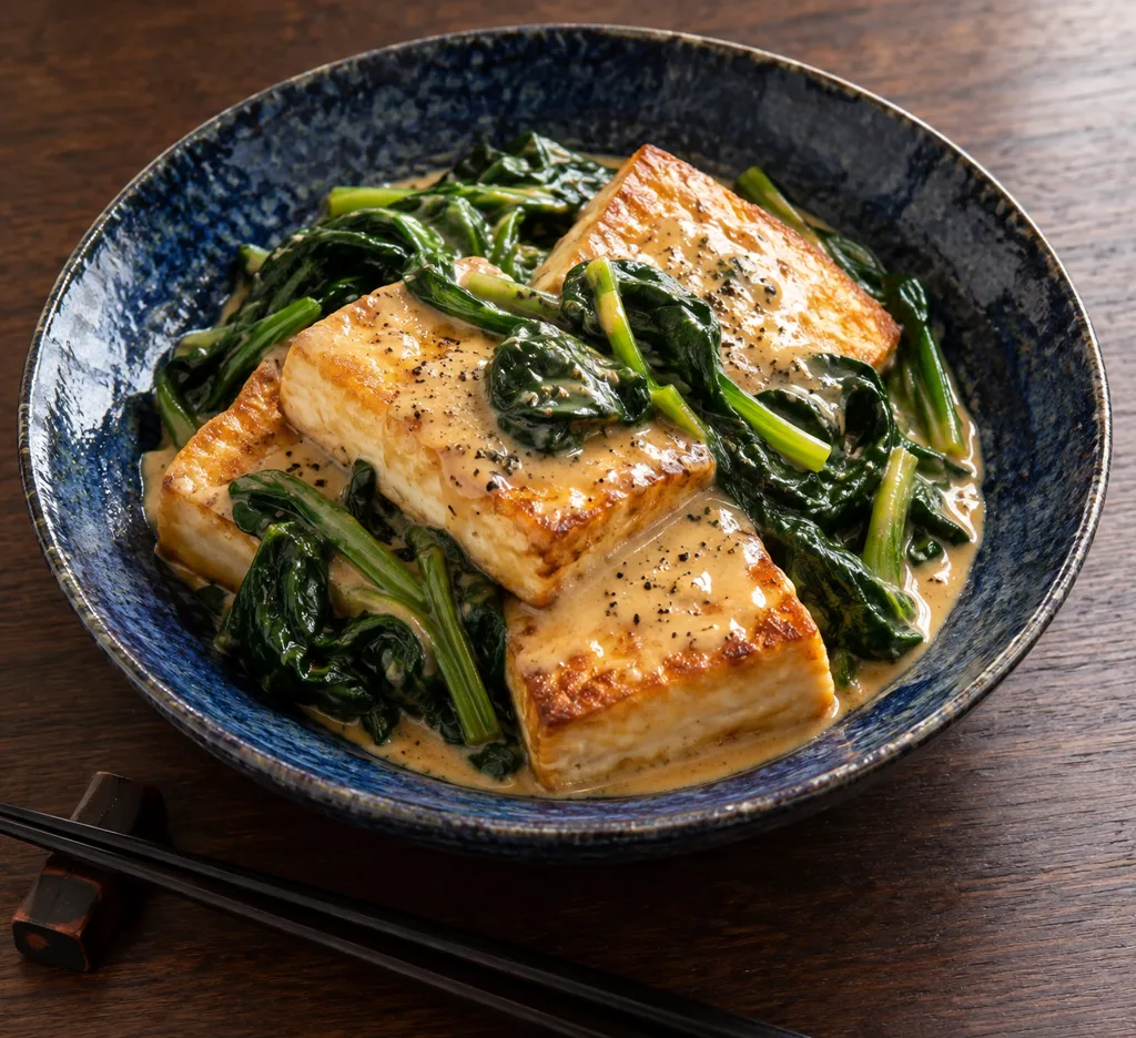 豆腐とほうれん草の醤油マヨステーキの完成イメージ