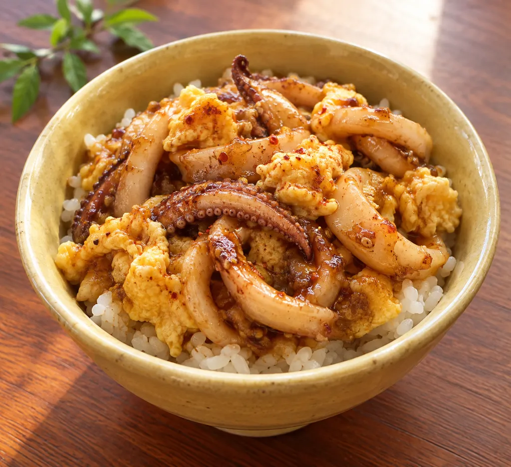 いかと卵の七味味噌焼き丼の完成イメージ