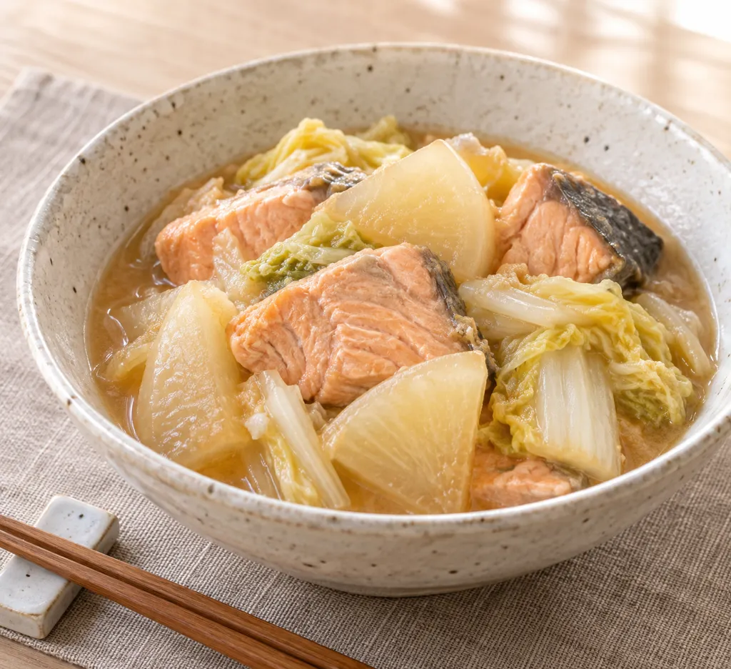 鮭と大根の白菜入り味噌煮の完成イメージ