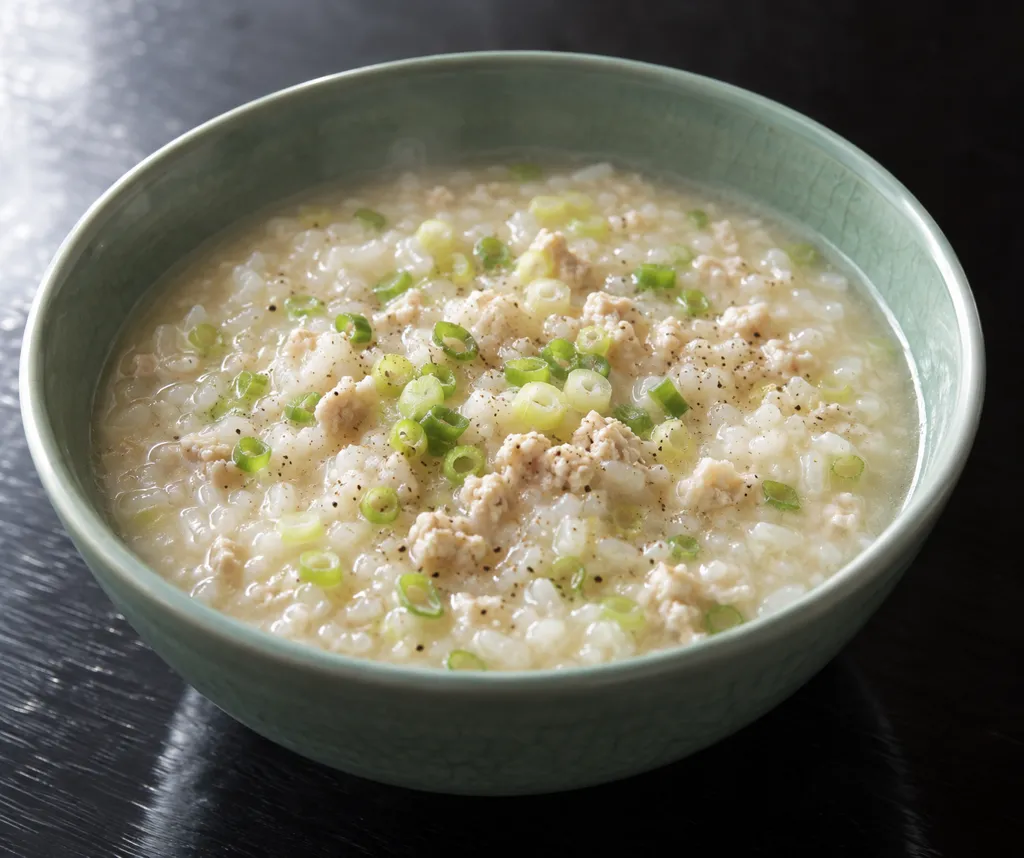 時短鶏ひき肉とねぎの中華粥の完成イメージ