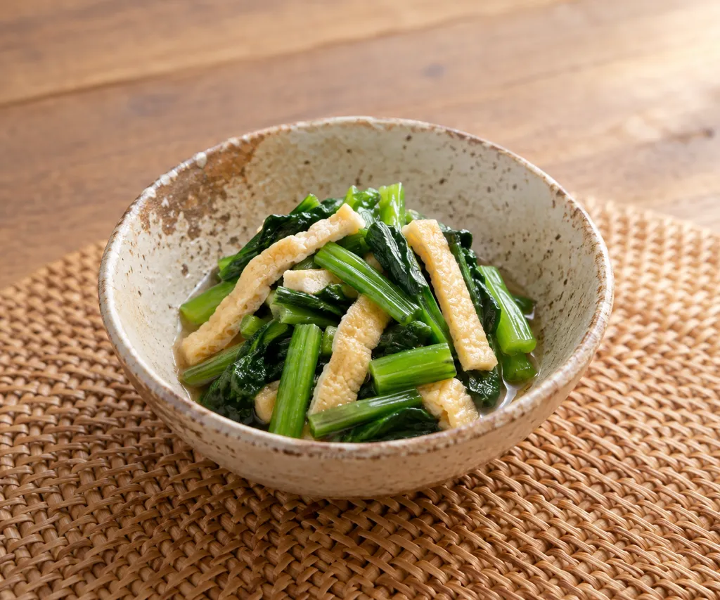 小松菜と油揚げのしょうが酢の物の完成イメージ