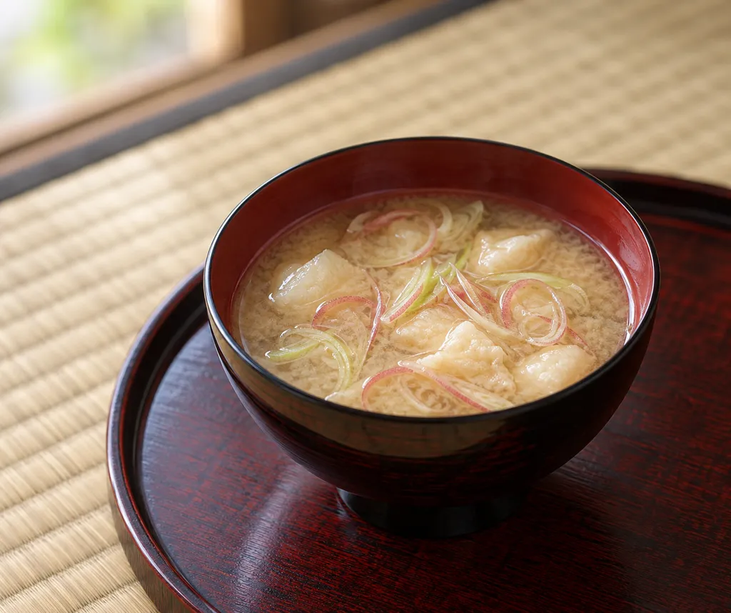 麩とみょうがの即席味噌汁の完成イメージ