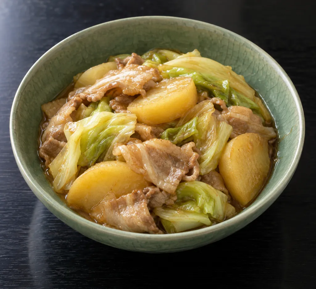 豚バラ肉とキャベツの中華肉じゃがの完成イメージ