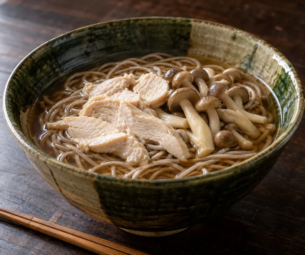 鶏むね肉としめじの肉そばの完成イメージ