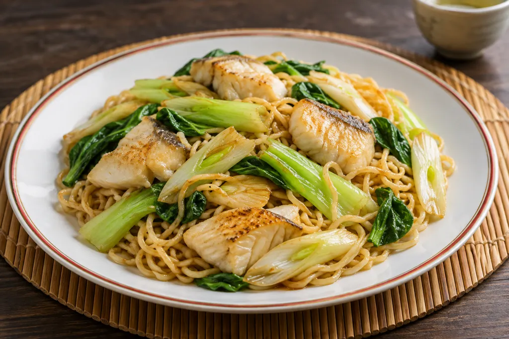 たらとチンゲン菜のしょうが塩焼きそばの完成イメージ