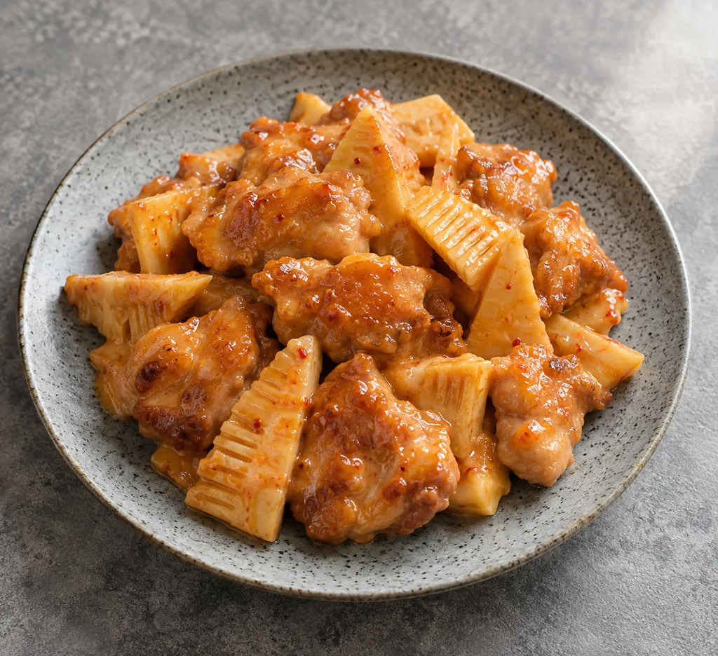 鶏もも肉とたけのこの韓国マヨ鶏の完成イメージ