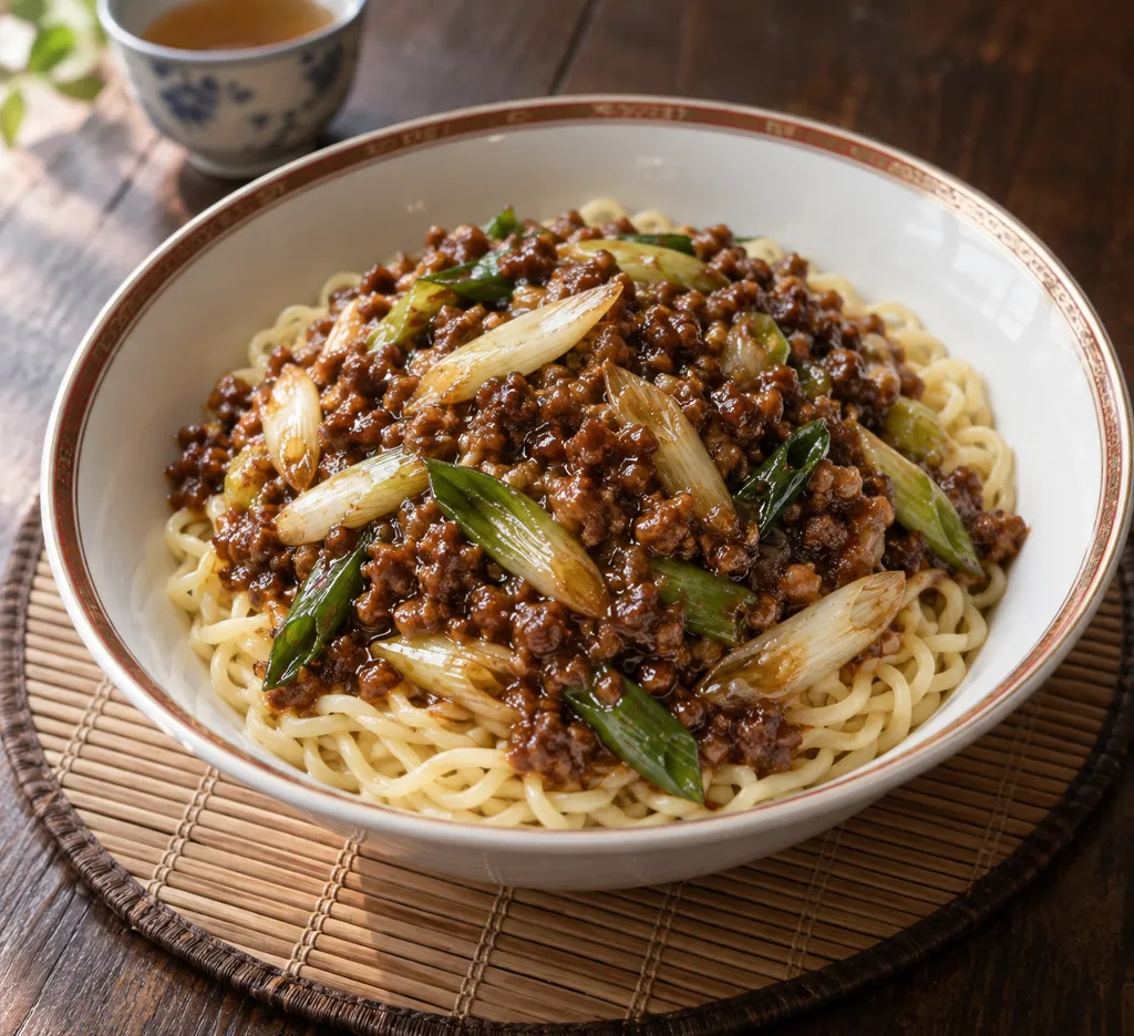 合いびき肉とねぎのジャージャー中華麺の完成イメージ