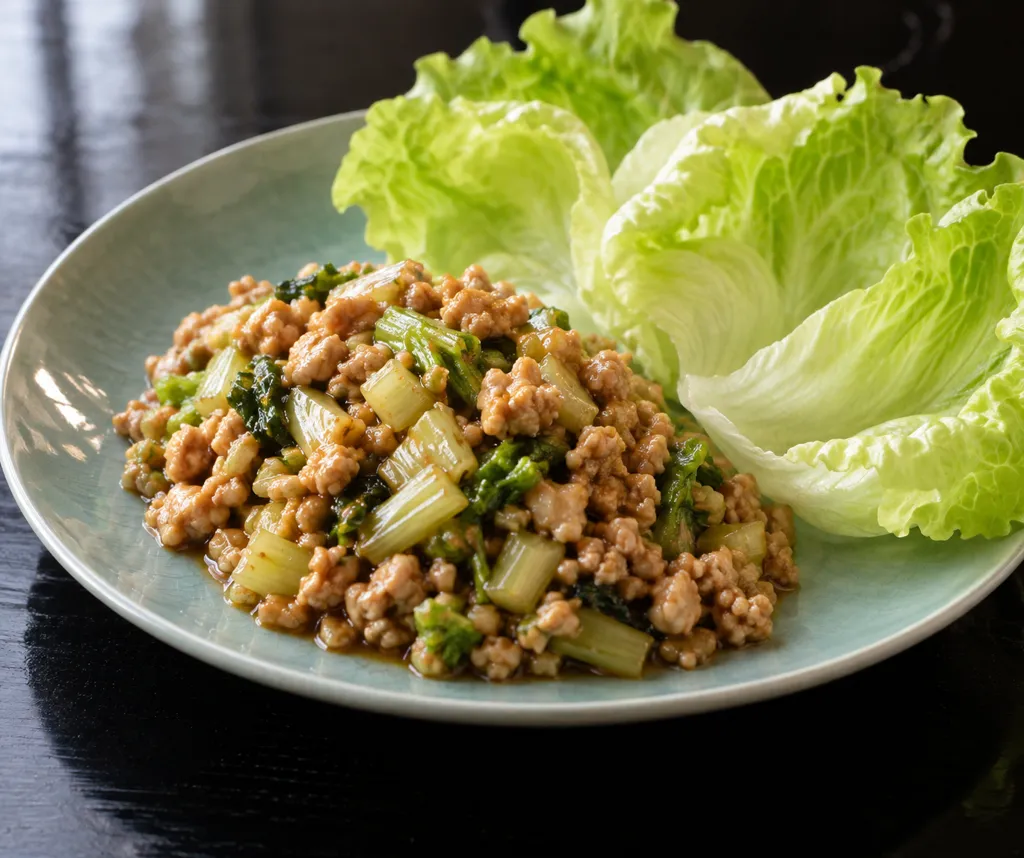 鶏ひき肉とセロリの中華レタス包みの完成イメージ