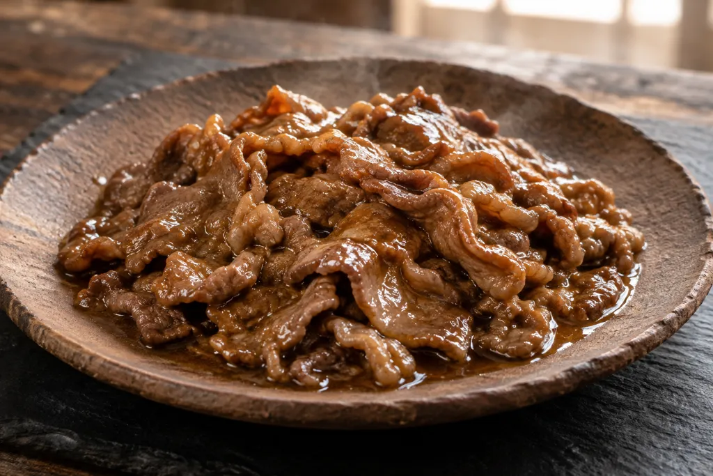 牛薄切り肉の生姜焼きの完成イメージ