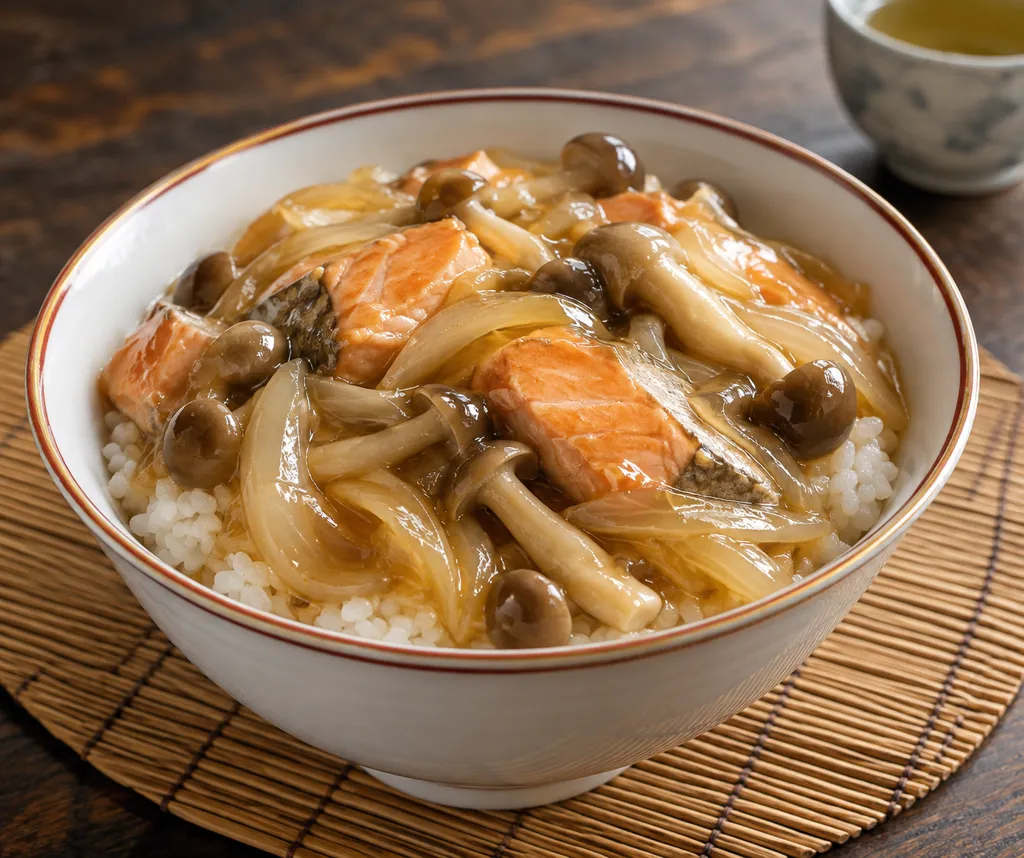 鮭としめじのあんかけ丼の完成イメージ