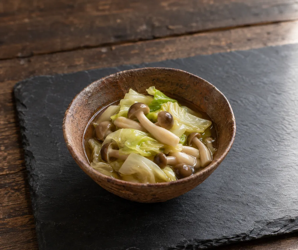 キャベツとしめじのレンジ煮びたしの完成イメージ
