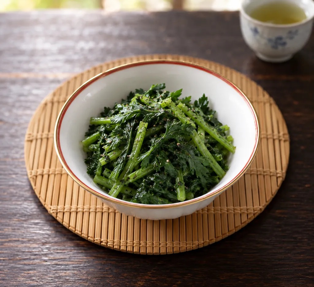 春菊のにんにく炒めの完成イメージ