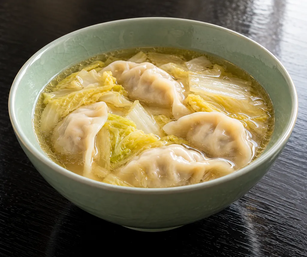 冷凍餃子と白菜の水餃子スープの完成イメージ