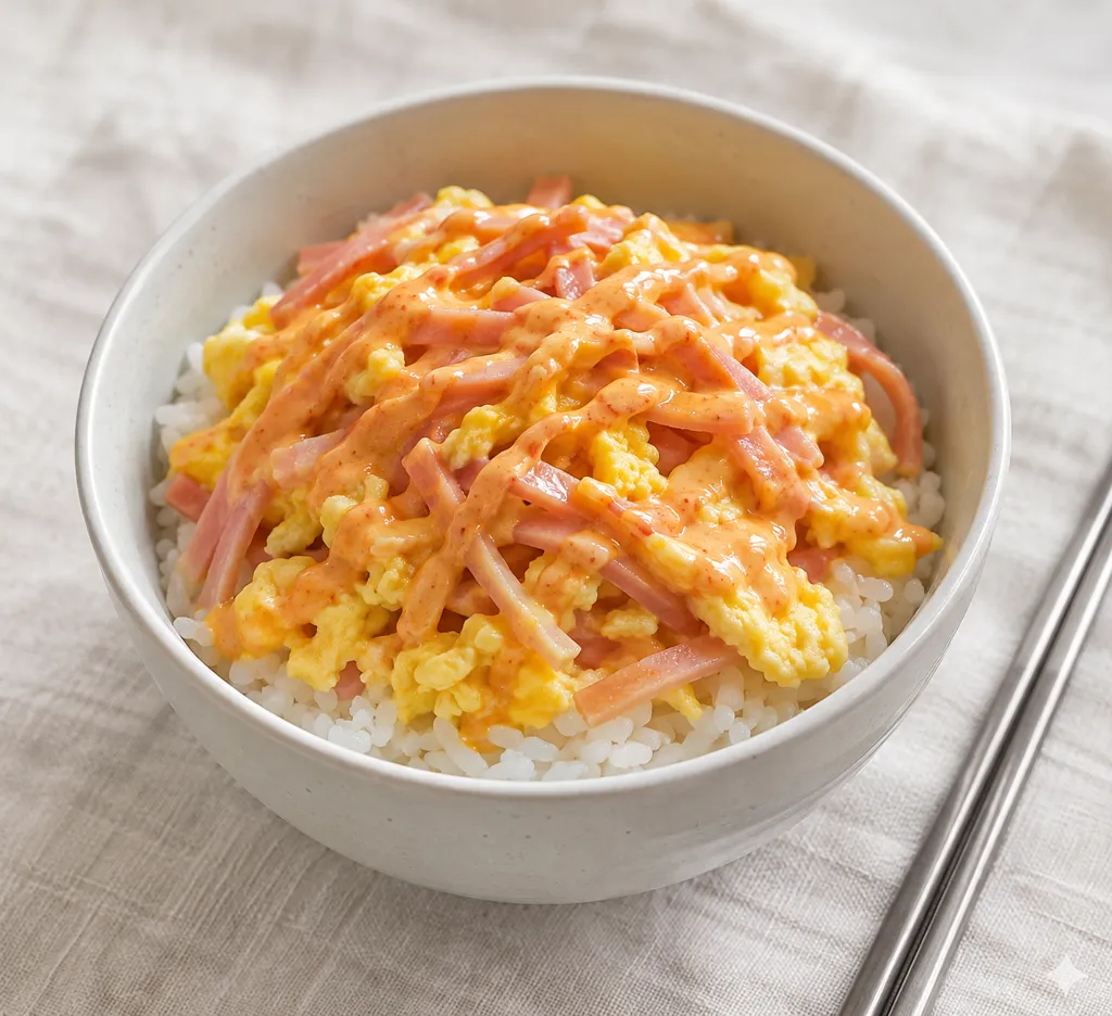 ハムと卵の韓国卵丼の完成イメージ