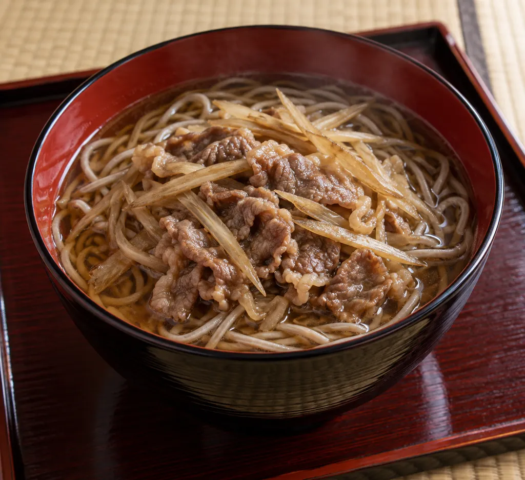 牛薄切り肉とごぼうの肉そばの完成イメージ