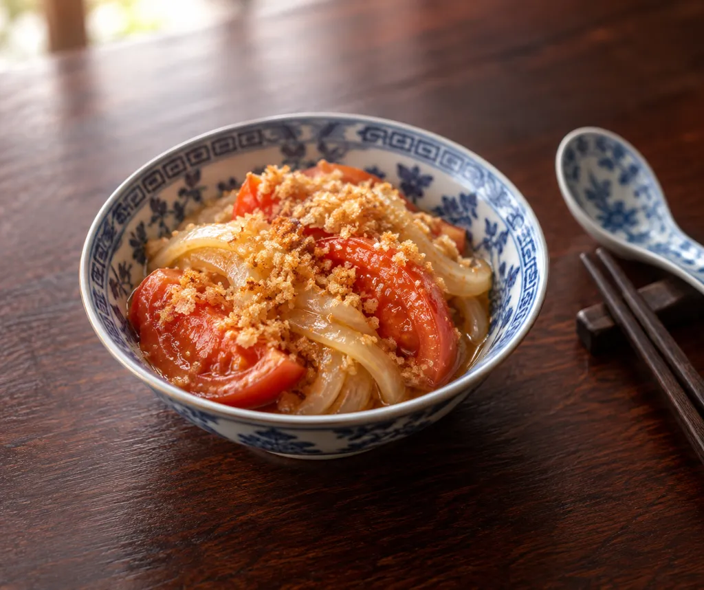 トマトと玉ねぎの中華パン粉焼きの完成イメージ