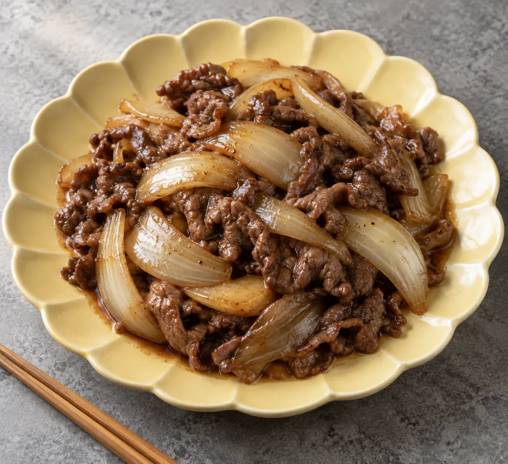 牛こま肉と玉ねぎの上海風炒めの完成イメージ