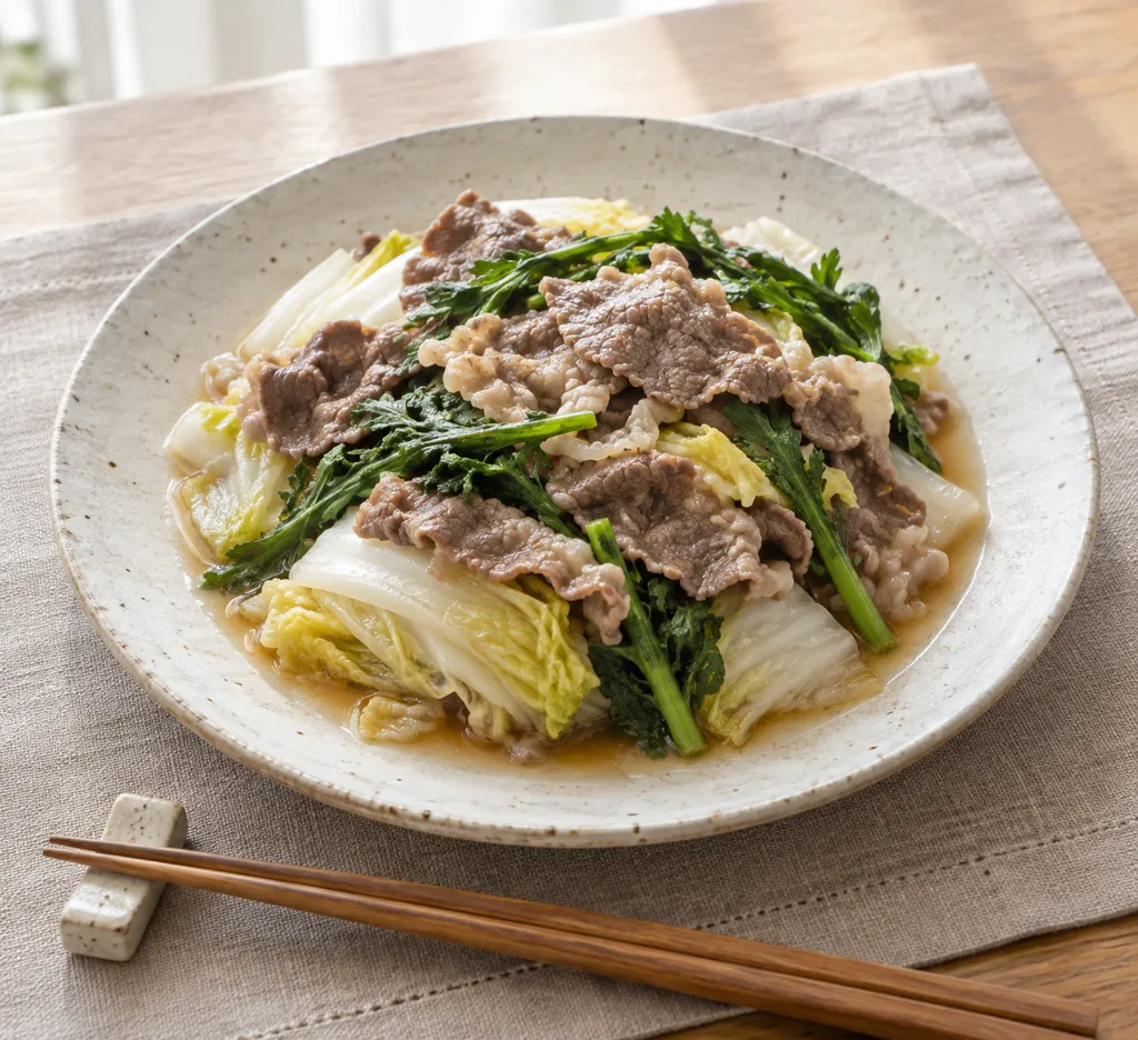 牛肉と白菜のレンジ重ね蒸しの完成イメージ