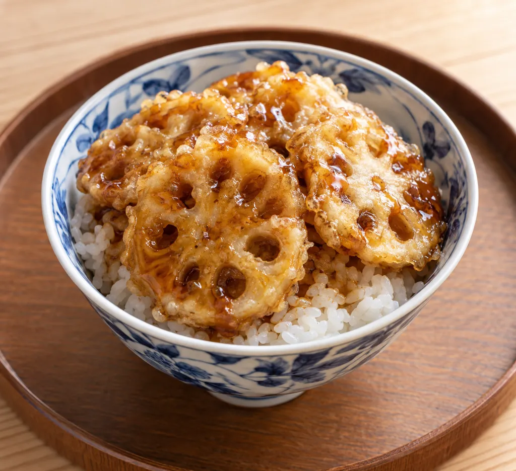 れんこんの甘酢天丼の完成イメージ