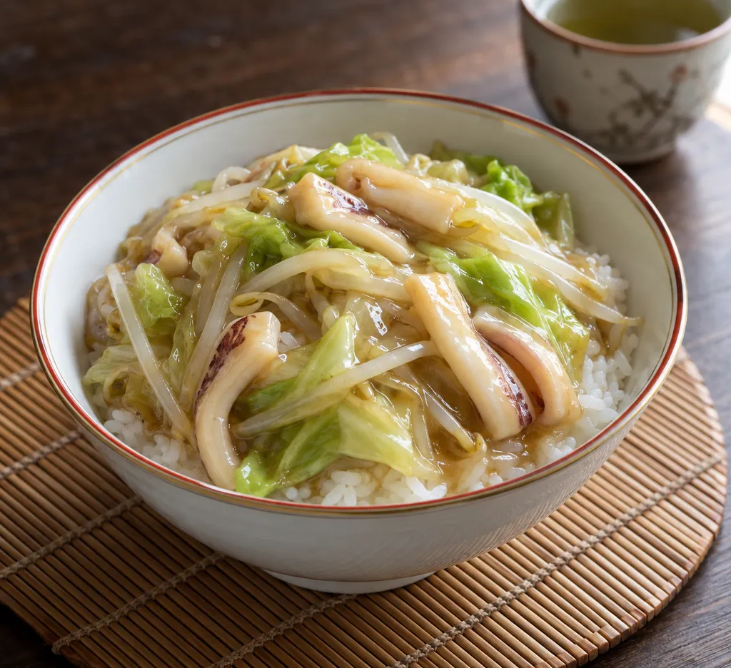 時短いかとキャベツの中華丼の完成イメージ