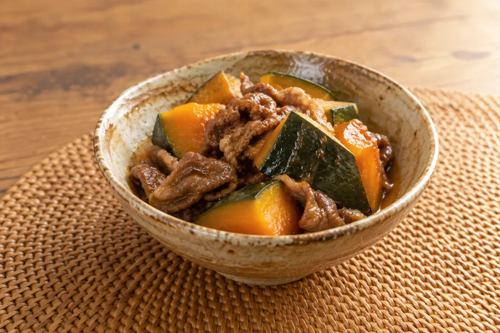 かぼちゃと牛こま肉の甘辛煮の完成イメージ