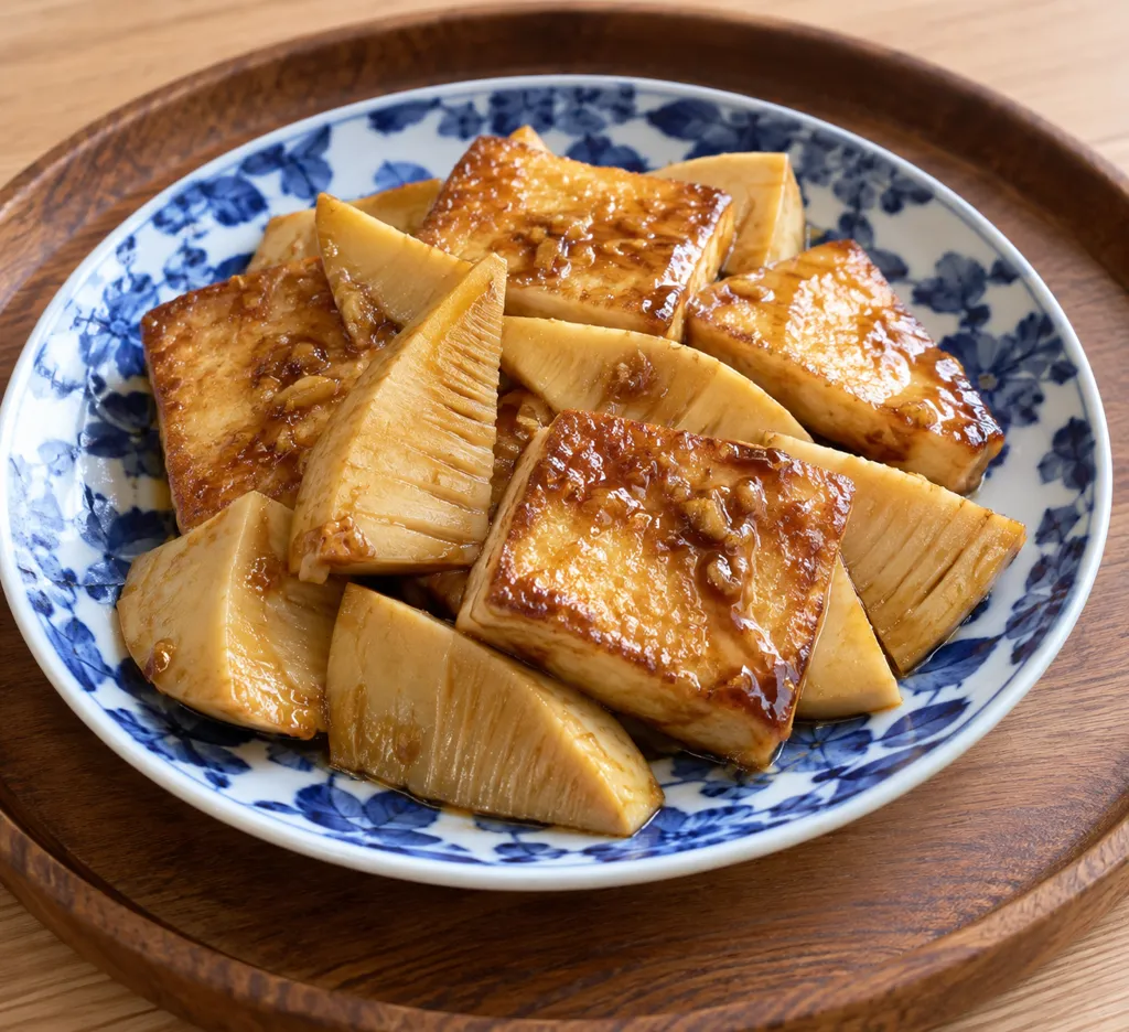 豆腐とたけのこのにんにく醤油焼きの完成イメージ