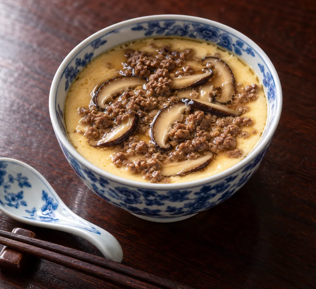 牛ひき肉としいたけの中華茶碗蒸しの完成イメージ