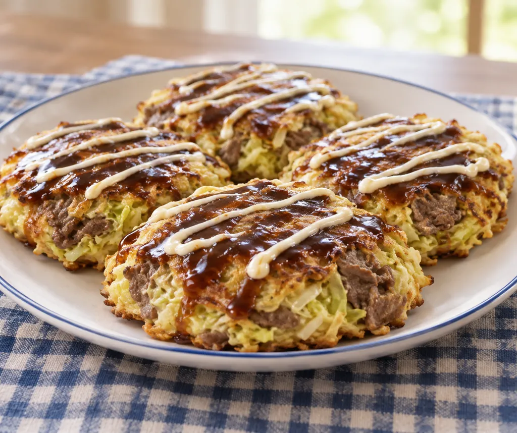 牛薄切り肉とキャベツのお好み焼きの完成イメージ