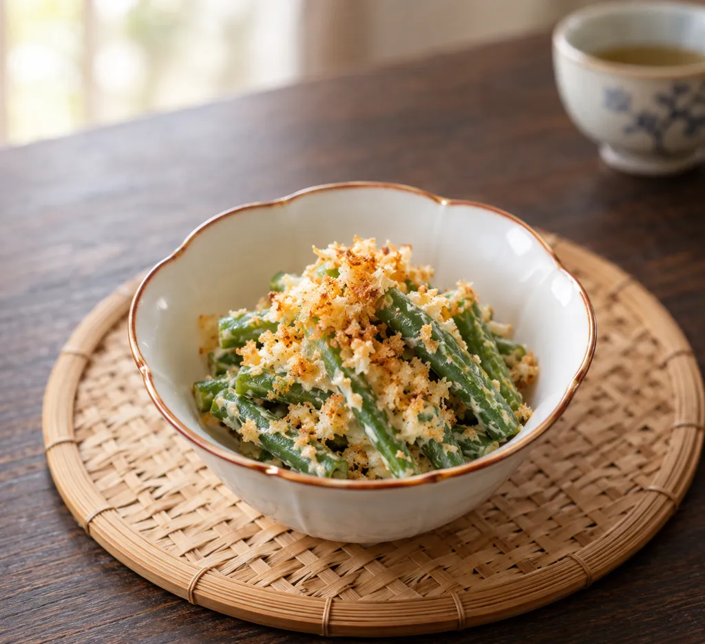 いんげんの中華マヨパン粉焼きの完成イメージ