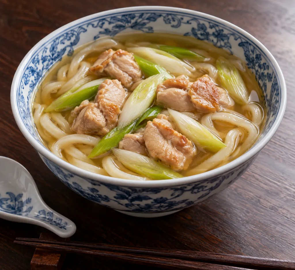 鶏もも肉とねぎの中華スープうどんの完成イメージ