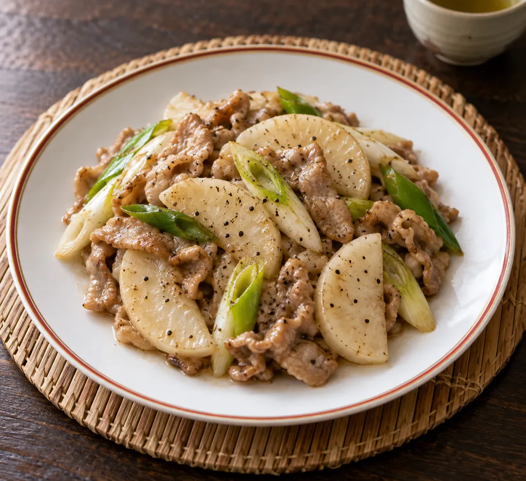 豚肉と長芋の黒こしょう炒めの完成イメージ