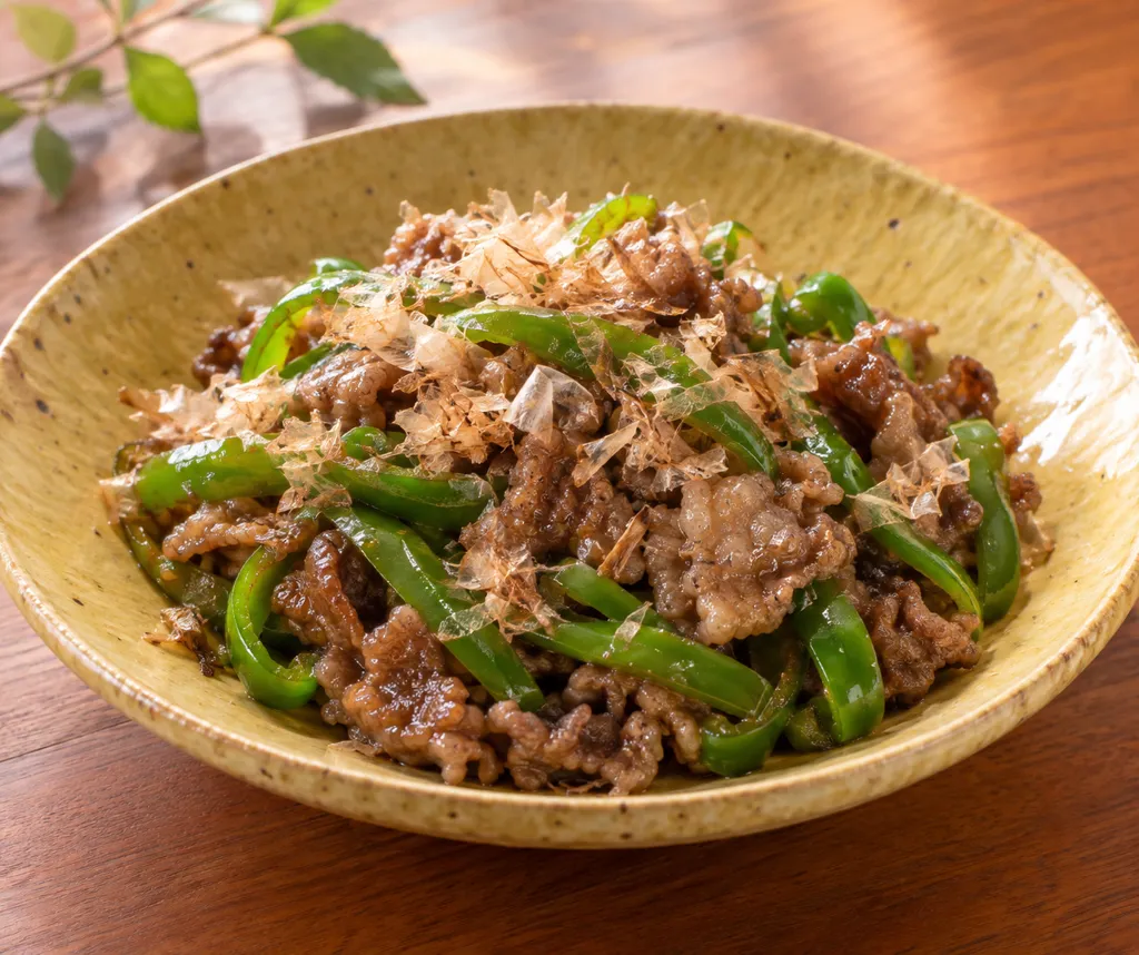 牛薄切り肉とピーマンのおかか炒めの完成イメージ