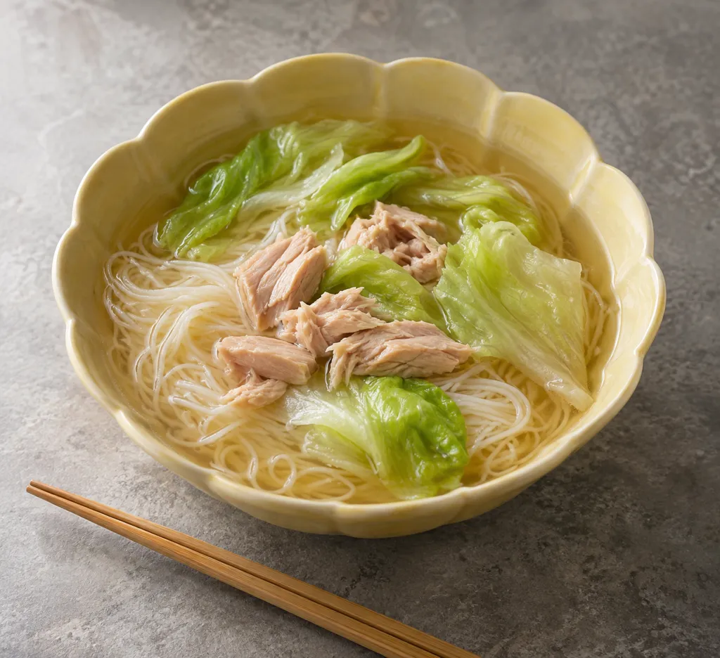ツナとレタスの中華スープそうめんの完成イメージ