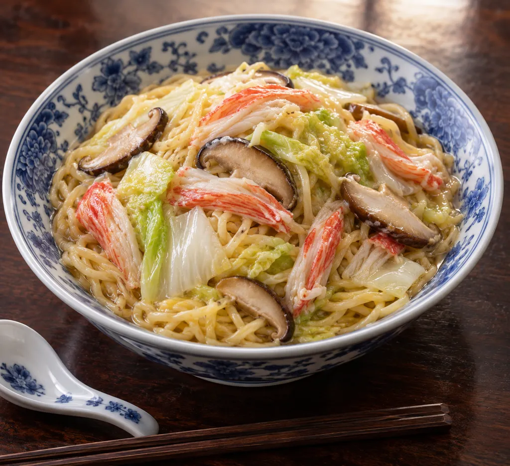 かにかまと白菜の中華塩焼きそばの完成イメージ