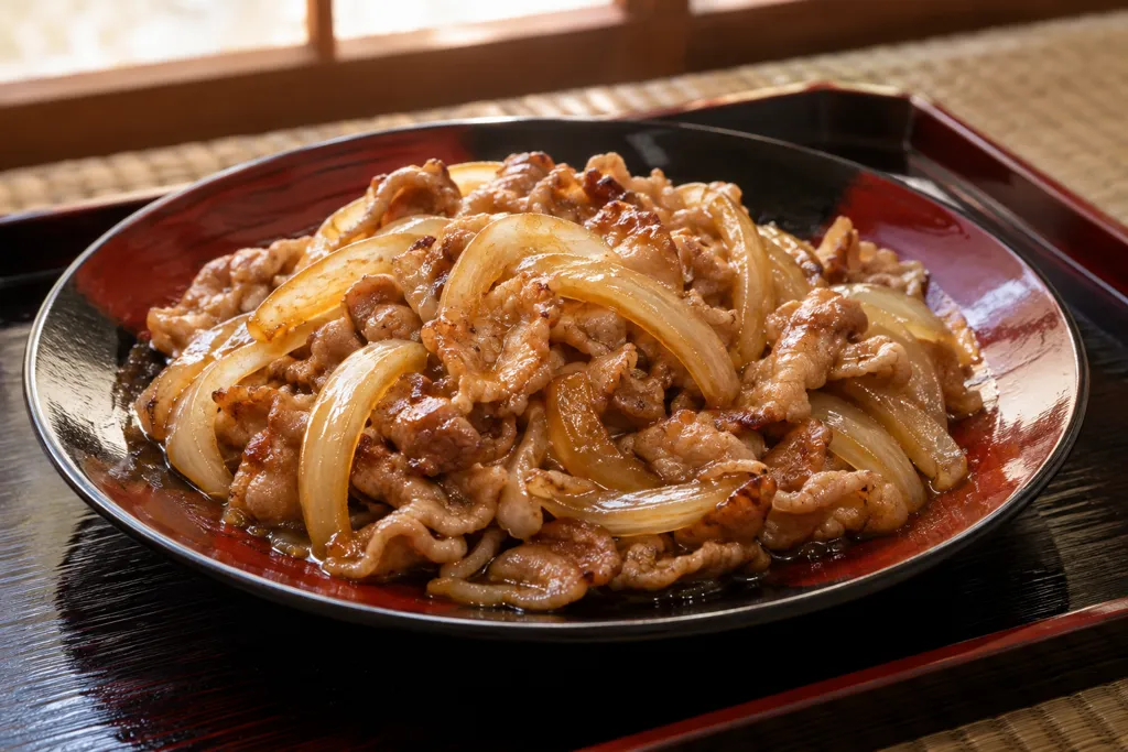 豚こま肉と玉ねぎの生姜焼きの完成イメージ