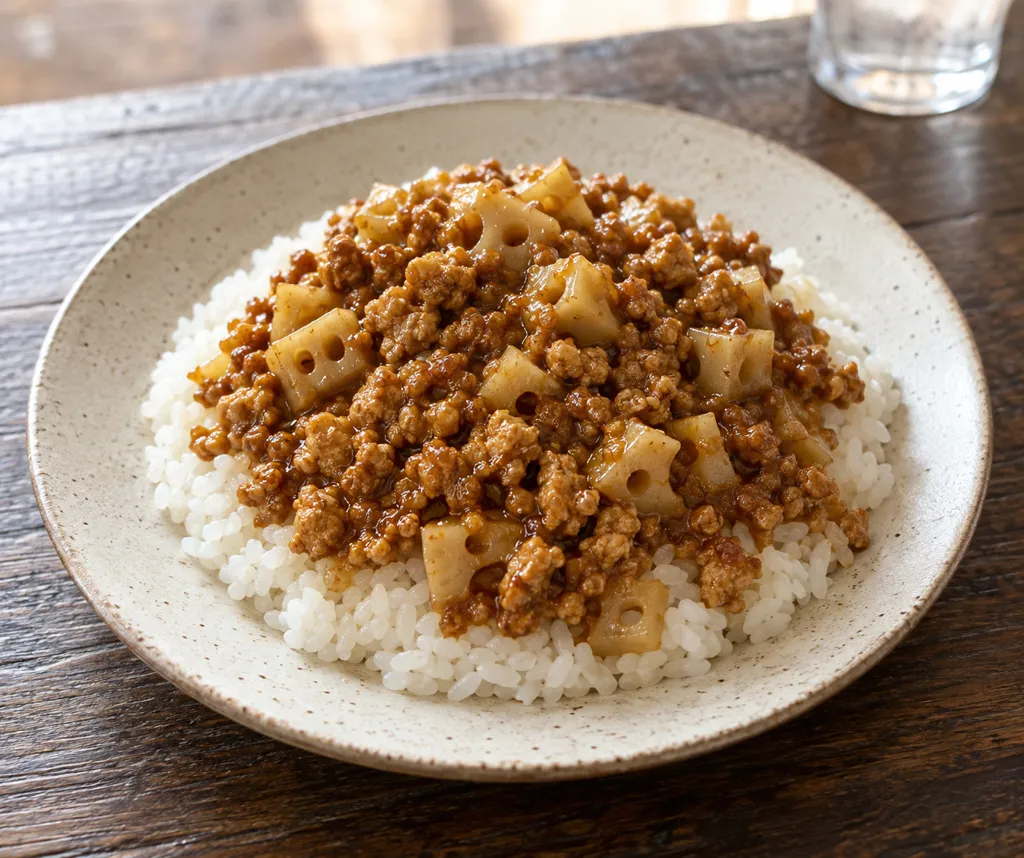 鶏ひき肉とれんこんのドライカレーの完成イメージ