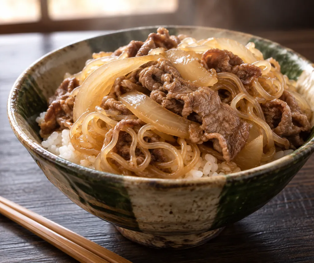 しらたきと玉ねぎの牛丼の完成イメージ