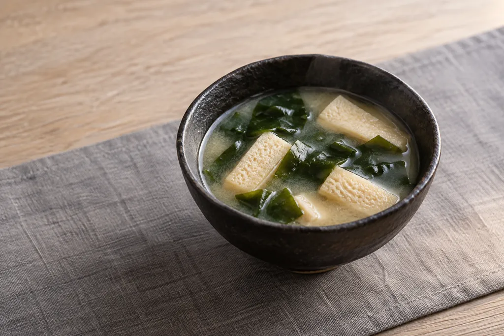 高野豆腐と乾燥わかめの味噌汁の完成イメージ