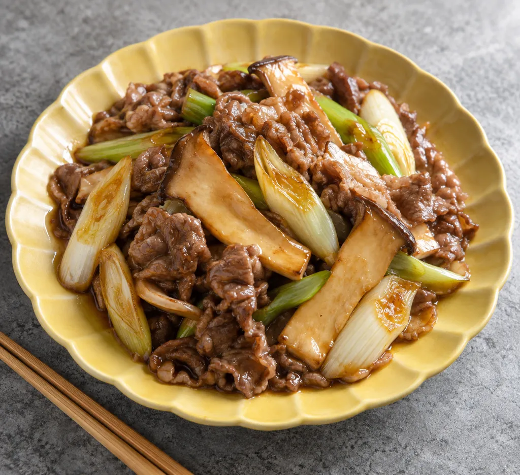 牛こま肉とエリンギの生姜醤油炒めの完成イメージ