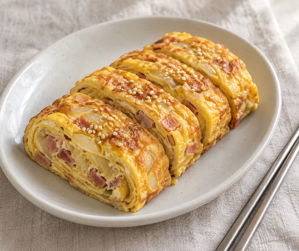玉ねぎとベーコンの韓国卵焼きの完成イメージ