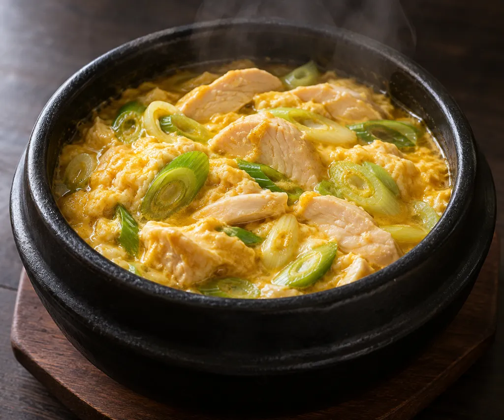 鶏むね肉とねぎのタイ風カレー卵とじの完成イメージ