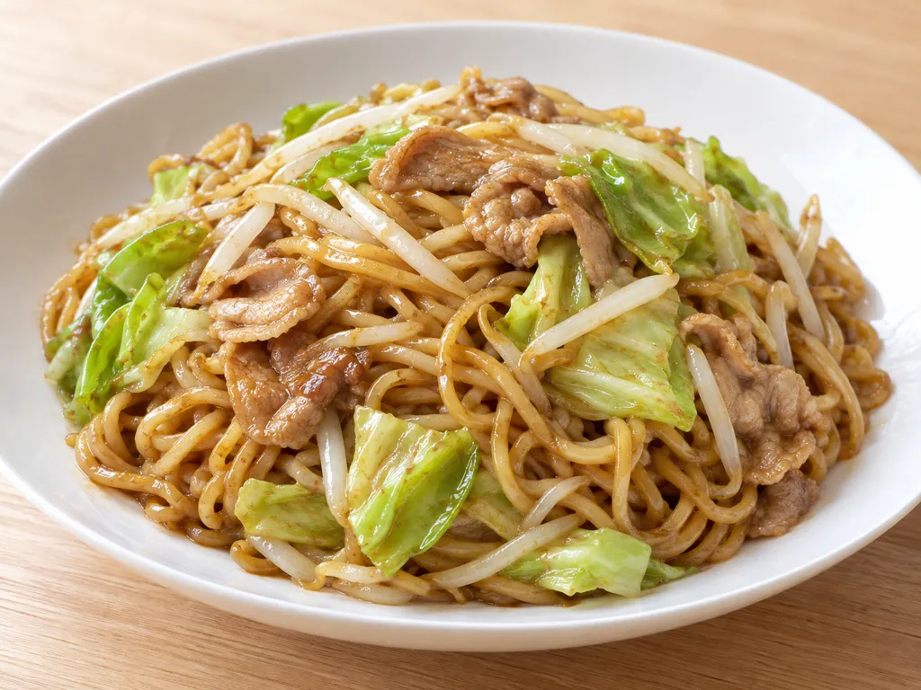 時短豚こまとキャベツの中華焼きそばの完成イメージ