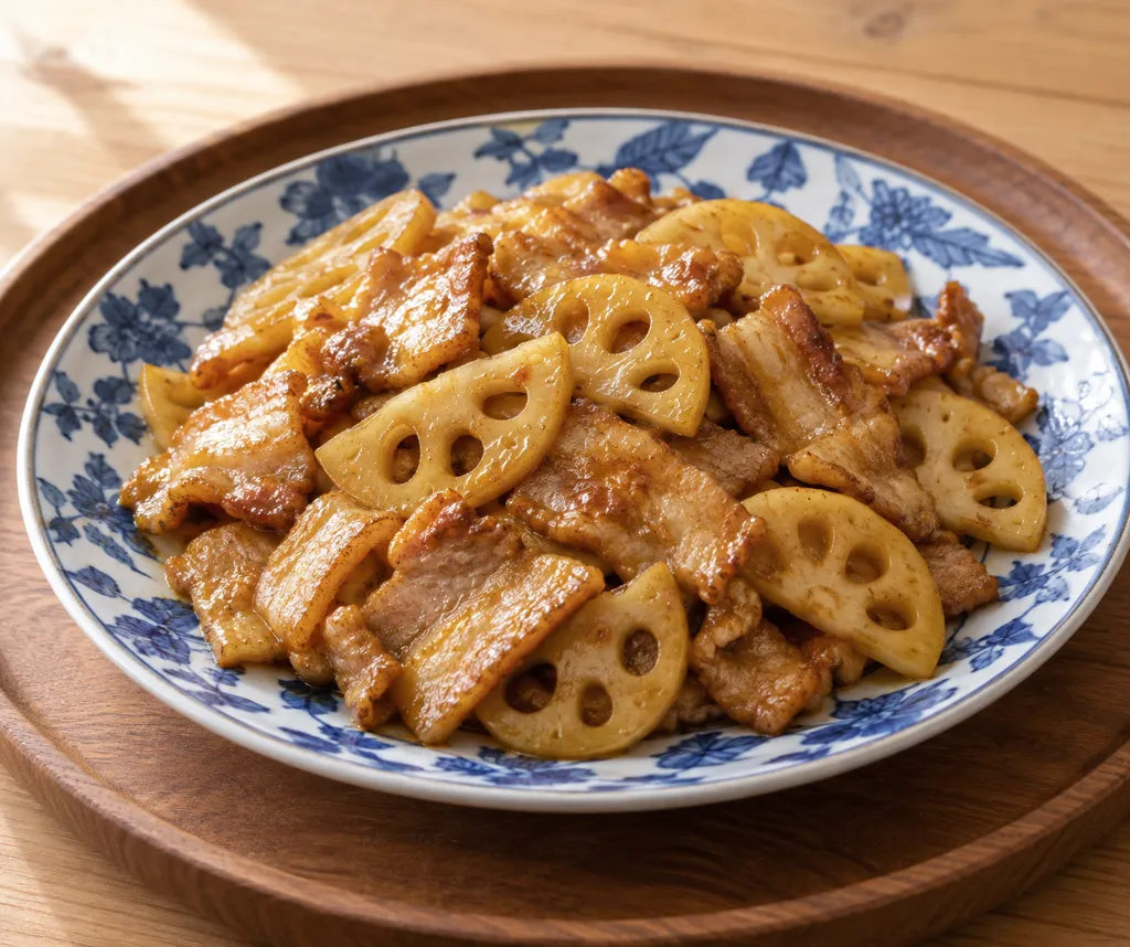 豚バラ肉とれんこんのさっぱりカレー炒めの完成イメージ