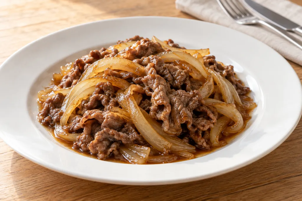 牛こま肉と玉ねぎの洋風南蛮の完成イメージ